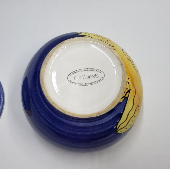 Pier 1 Imports Sun Face Cookie Jar Lid Yellow Blue Hand Painted  Made in Italy - Picture 10 of 16